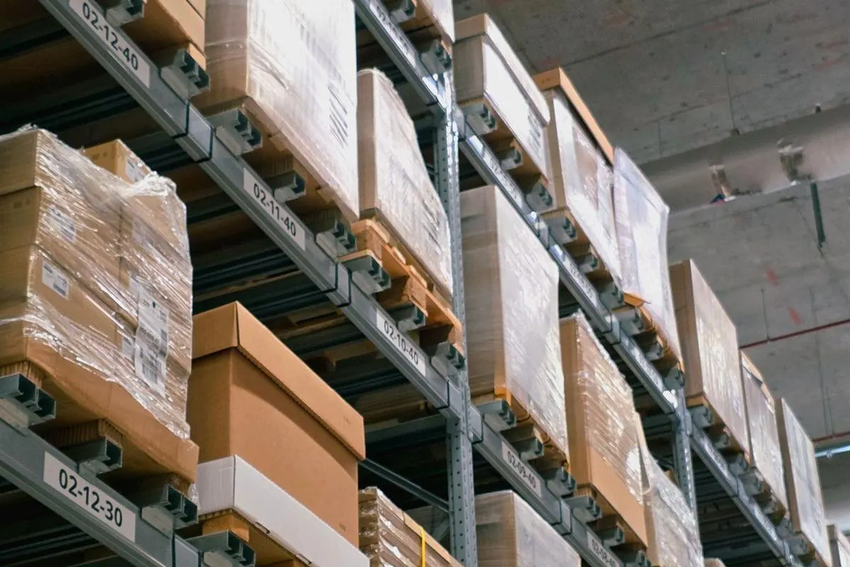 Household goods stored on racks inside a clean secure warehouse
